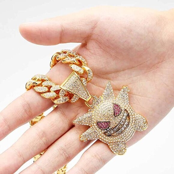 GENGAR Pokemon Link Chain 18K Gold Plated Jewelry Thick Cuban Necklace Men NWT - Picture 2 of 5